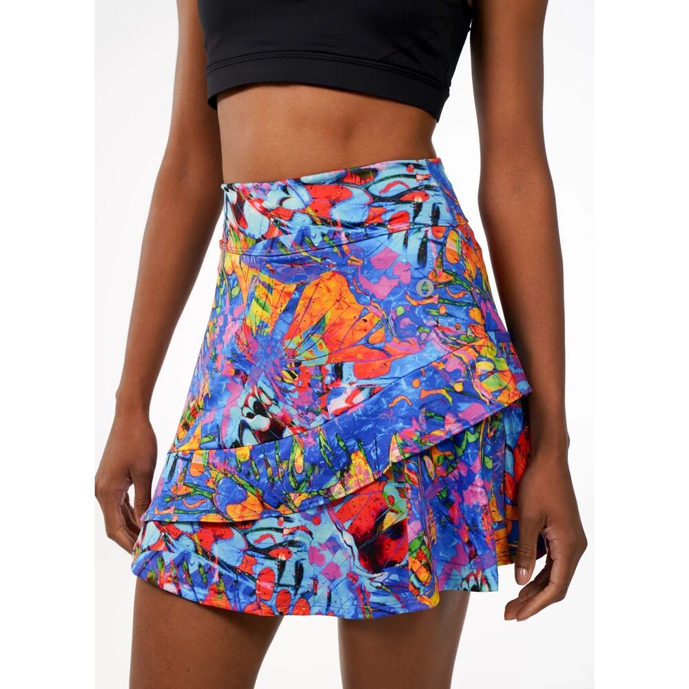 Dona Jo Women’s LARGE Glide Skort Skirt Pocket Colorful Butterfly Tennis Ruffle